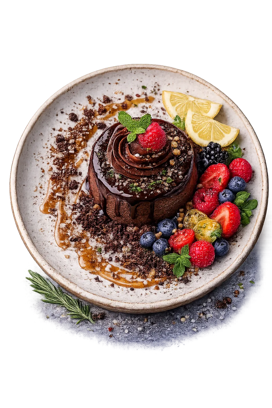 Sweet kitchen — chocolate dessert with berries