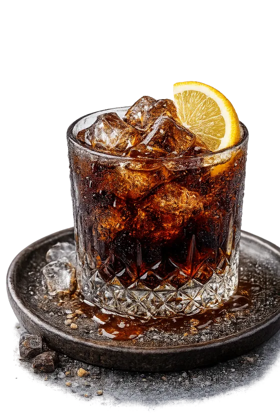 Craft cola over ice with lemon