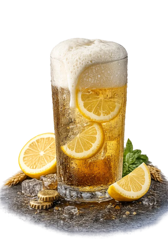 Golden lemon shandy with foam